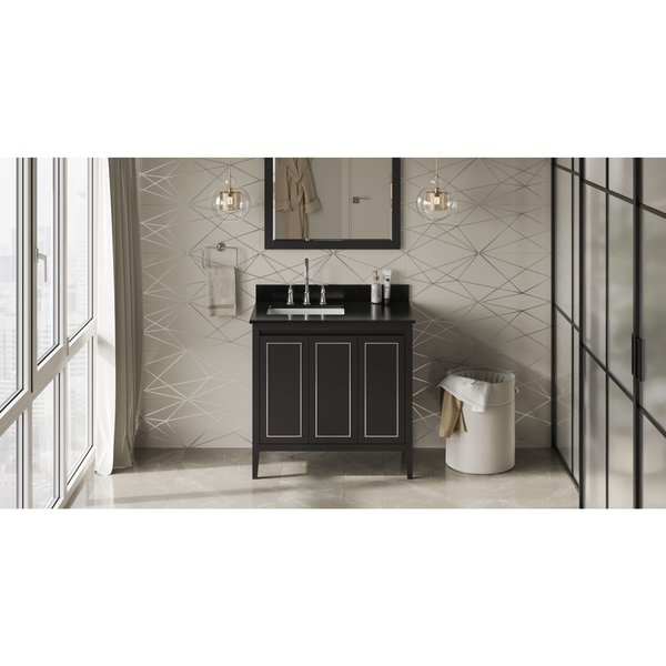 Jeffrey Alexander 36In. Black Percival Vanity, Left Offset, Black Granite Vanity Top, Undermount Rectangle Bowl VKITPER36BKBGR